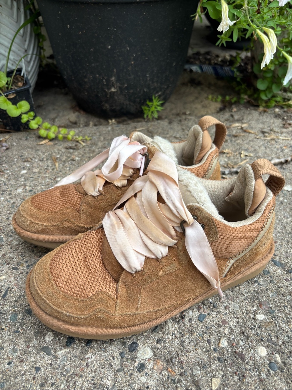 UGG Women's Tan Suede Ankle Sneakers with Satin Laces